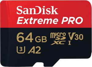SanDisk Extreme PRO R200/W90 microSDXC 64GB Kit, UHS-I U3, A2, Class 10 (SDSQXCU-064G-GN6MA)